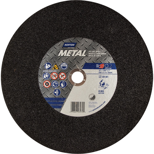 Metal A Chop Saw Cut-Off Wheel, 14" x 3/32", 1" Arbor, Type 01/41, Aluminum Oxide, 4365 RPM Equipment World