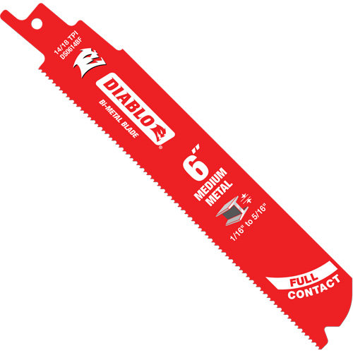 Medium Metal Reciprocating Saw Blade, Bi-Metal, 14-18 TPI, 6" L x 1" W Equipment World