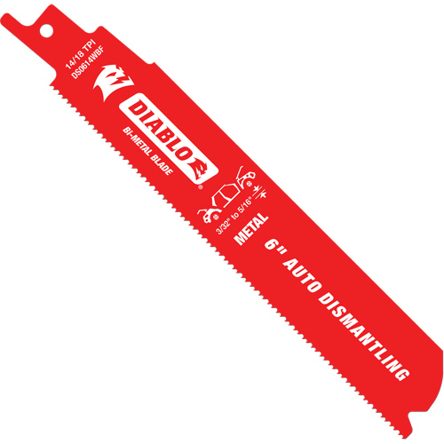 Reciprocating Blade for Auto Dismantling, Bi-Metal, 14-18 TPI, 6" L x 1" W Equipment World