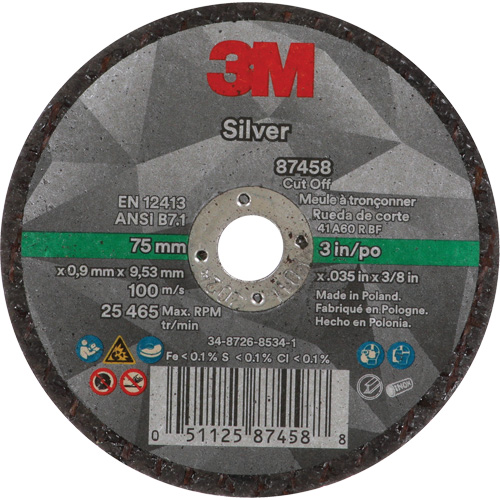 Silver Cut-Off Wheel, 3" x 0.04", 3/8"-24 Arbor, Type 1, Ceramic, 25645 RPM Equipment World