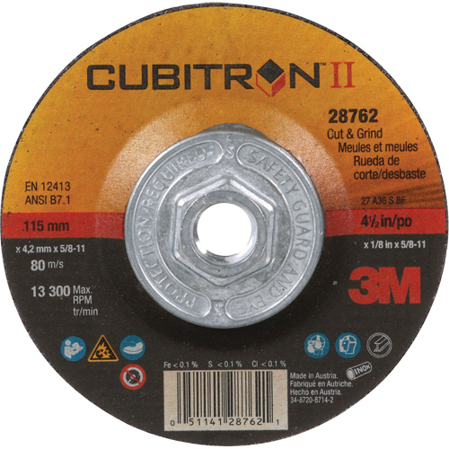 Cubitron II Quick Change Cut & Grind Wheel, 4-1/2" x 1/8", 5/8"-11 Arbor, Type 27, Ceramic Equipment World