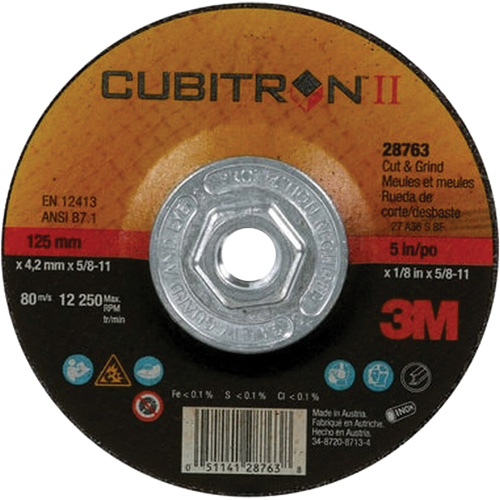 Cubitron II Quick Change Cut & Grind Wheel, 5" x 1/8", 5/8"-11 Arbor, Type 27, Ceramic Equipment World