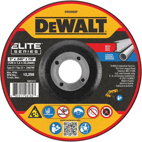 Elite Series Metal Cut-Off Wheel, 5" x 0.045", 7/8" Arbor, Zirconia Alumina, Type 27 Equipment World