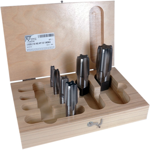 Jeu de tarauds pour tuyau conique 3180 1/8" - 1" NPT 6 mcx, Droit, Acier rapide Equipment World