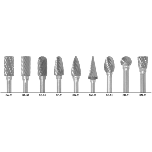1855 Double Cut Carbide Burr Set, 9 Pieces Equipment World