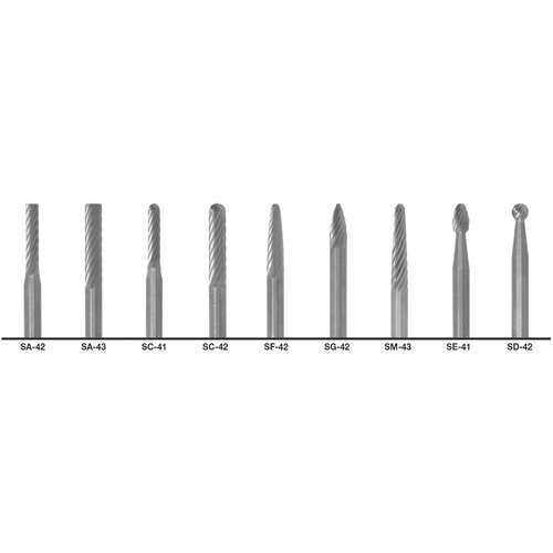 1855 Double Cut Carbide Burr Set, 9 Pieces Equipment World