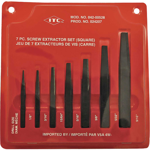 ISE-7 7-Piece Square Screw Extractor Set, For Screw Size 1/8" - 9/16" Equipment World