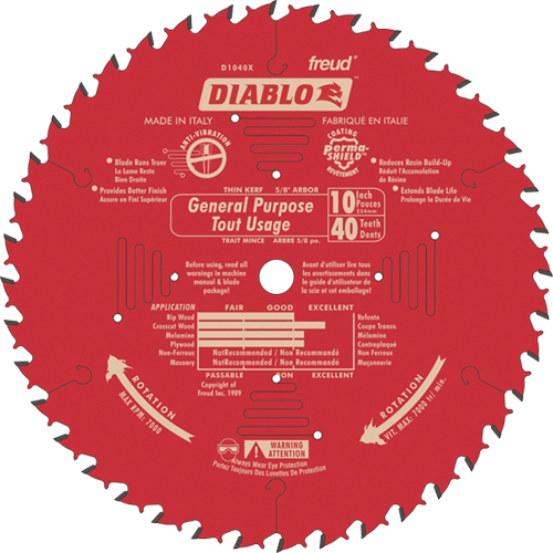 Saw Blades - General Purpose, 10", 40 Teeth, Wood Use Equipment World