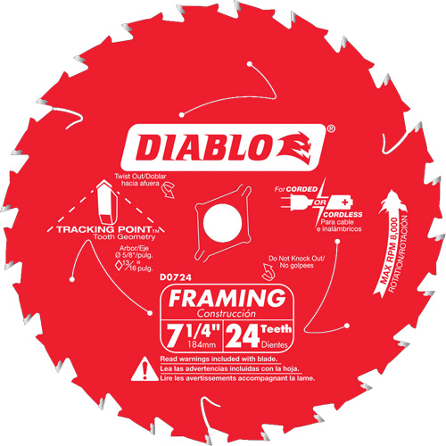 Framing Saw Blade, 7-1/4", 24 Teeth, Wood Use Equipment World
