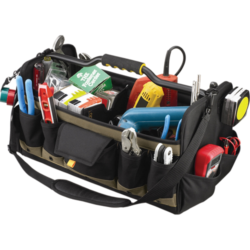 Open Top 20" Soft Side Tool Boxes, Polyester, 27 Pockets, Black Equipment World