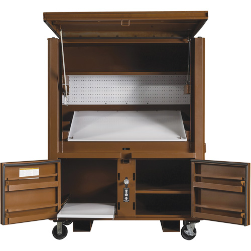 Coffre de chantier et surface de travail sur le terrain, 33" la x 63" p x 80" h, Acier, Rouge Equipment World