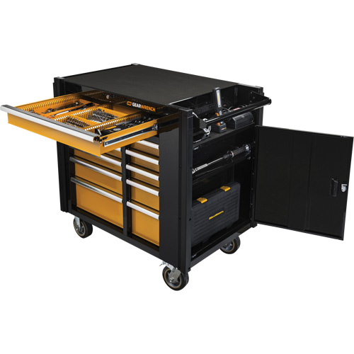 Powered Tool Cart, 11 Drawers, 42-1/2" W x 24-7/16" D x 41" H, Black/Orange Equipment World