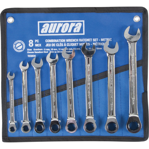 Fixed Head Wrench Set, Combination, 8 Pieces, Metric Equipment World