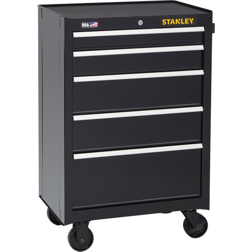 300 Series Rolling Tool Cabinet, 5 Drawers, 26-1/2" W x 18" D x 40-1/2" H, Black Equipment World
