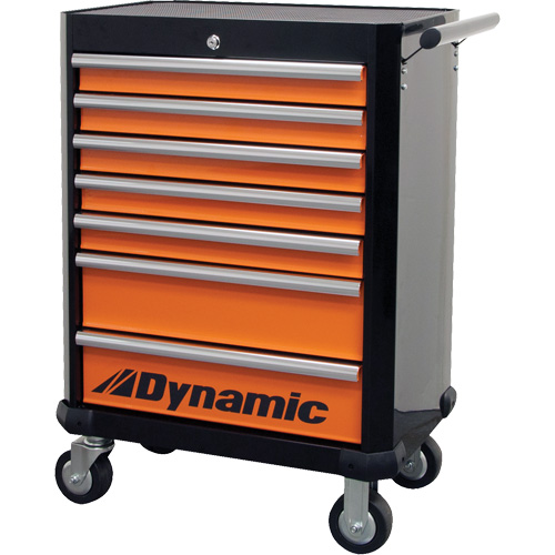 Roller Cabinet, 7 Drawers, 28" W x 18" D x 40" H, Black/Orange Equipment World