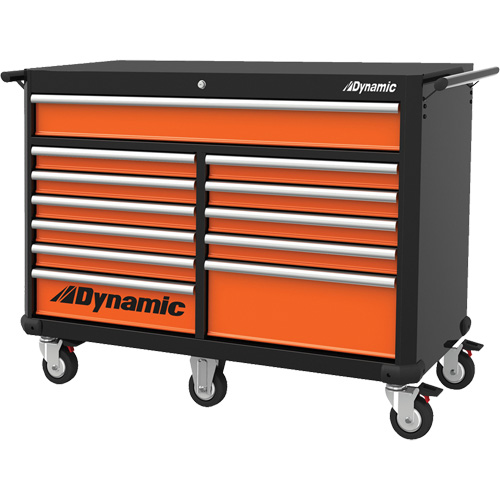 Roller Cabinet, 12 Drawers, 53" W x 24" D x 41" H, Black/Orange Equipment World