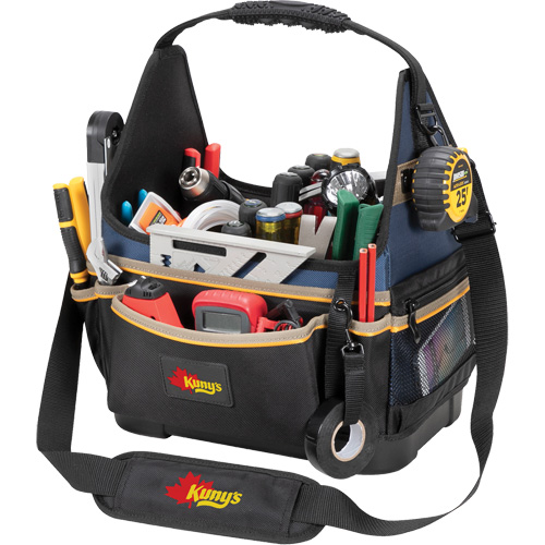 Molded Base Electrical/HVAC Tool Carrier, Ballistic Polyester, 20 Pockets, Black/Blue Equipment World