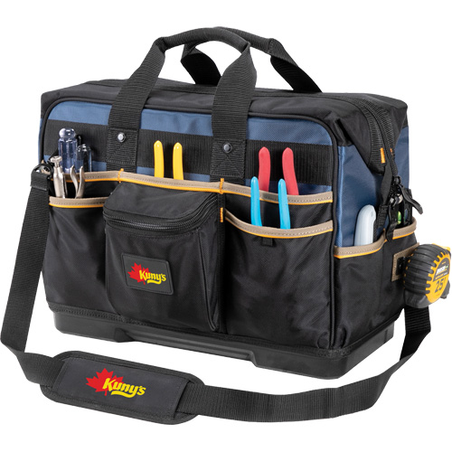 Molded Base Contractor's Closed-Top Tool Bag, Ballistic Polyester, 29 Pockets, Black/Blue Equipment World