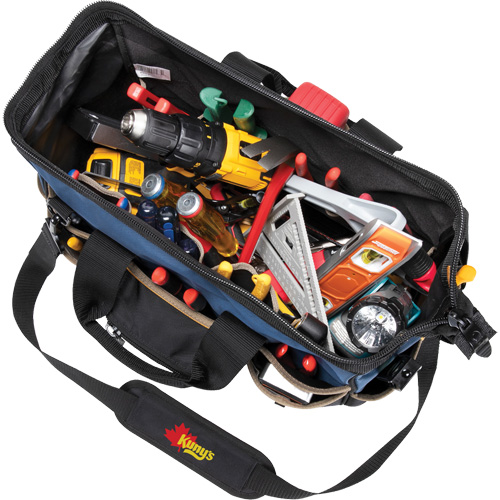 Molded Base Big-Mouth Tote Tool Bag, Ballistic Polyester, 23 Pockets, Black/Blue Equipment World