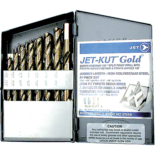 Jeu de forets de premi&egrave;re qualit&eacute; GF21R Jet-Kut GOLD, 21 morceaux, Acier Equipment World