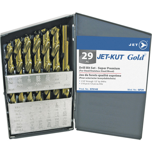 Jeu de forets de premi&egrave;re qualit&eacute; JET-KUT GOLD, 29 morceaux, Acier alli&eacute; Equipment World