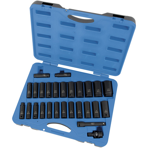 PS2712DC SAE/Metric Socket Set, 27 Pcs, Impact, 1/2" Drive Size, Deep Equipment World