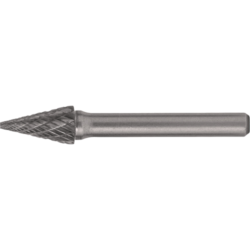 Solid Carbide Burrs - Pointed Cone Shape, SM-6, 5/8" Dia., 1/4" Shank, 1" Depth of Cut Equipment World