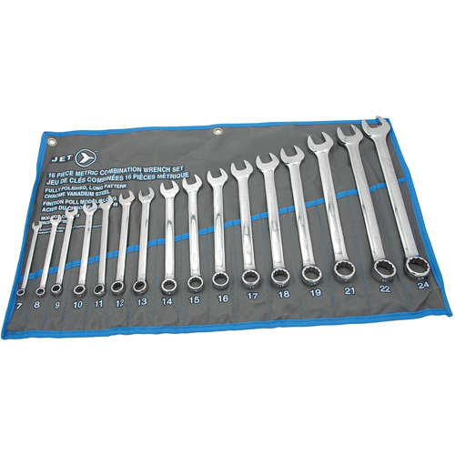 Fully Polished Long Pattern Combination Wrench Set, Combination, 16 Pieces, Metric Equipment World