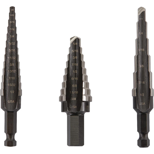 Unibit&reg; Step Drill Set, 3 Pieces, High Speed Steel Equipment World