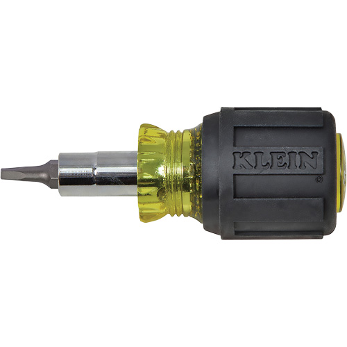 Stubby Multi-Bit Screw Driver With Sq.Recess, 3-1/5" L, Cushion Grip Handle Equipment World