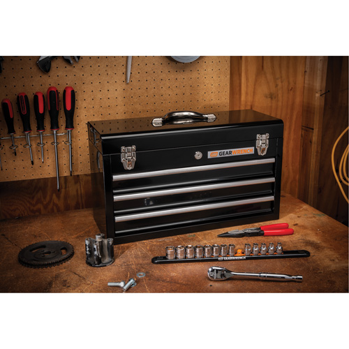 Portable Tool Box, 20" W, 3 Drawers, Black Equipment World