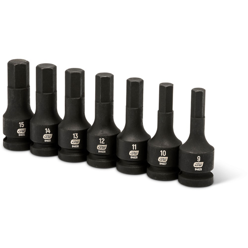 Impact Metric Bit Socket Set, Hex, 1/2" Drive, 7 Pcs Equipment World