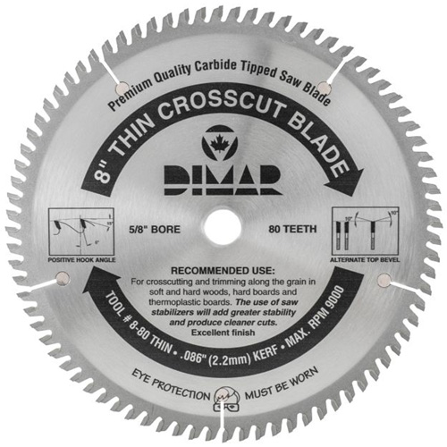 Industrial Saw Blade - Crosscut Thin Kerf, 8", 80 Teeth, Wood Use Equipment World