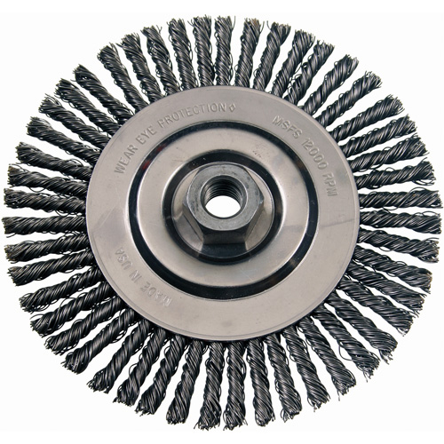 Wire Wheel Brushes, 4-7/8" Dia., 0.02" Fill, 5/8"-11 Arbor, Steel Equipment World