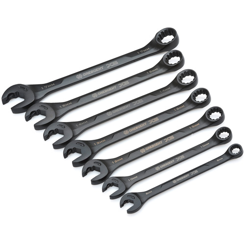 X6 Black Oxide Spline Ratcheting Wrench Set, Combination/Open-Ended, 7 Pieces, Metric Equipment World