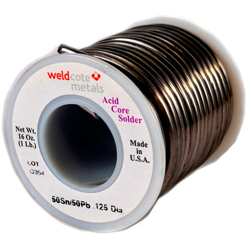 Common Solder, Lead-Based, 50% Tin 50% Lead, Acid Core, 0.0625" Dia. Equipment World