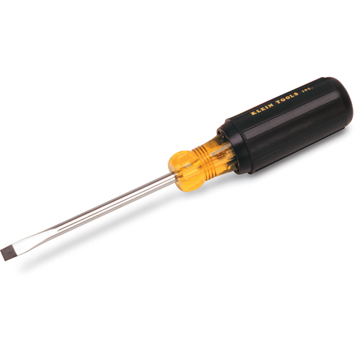 Slot Cabinet Tip Screwdriver, 1/4" Tip, Round, 8-11/32" L, Cushion Grip Handle Equipment World