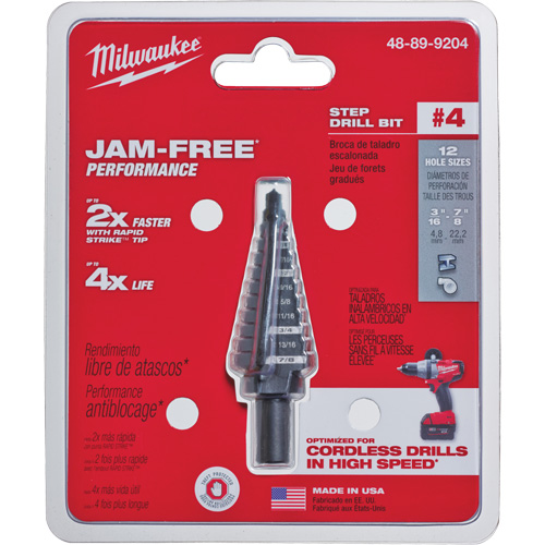 Foret &eacute;tag&eacute; no 4, 3/16" - 7/8", Incr&eacute;ments de 1/16", Acier rapide Equipment World