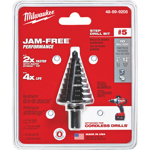 Foret &eacute;tag&eacute; no 5, 1/4" - 1-3/8", Incr&eacute;ments de 1/8", Acier rapide Equipment World