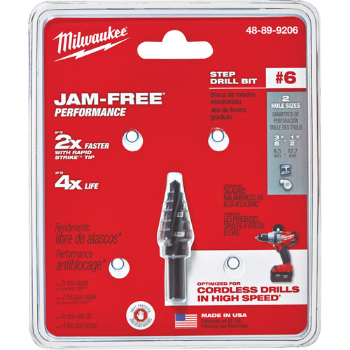 #6 Step Drill Bit, 3/8" - 1/2" , 1/16" Increments, High Speed Steel Equipment World