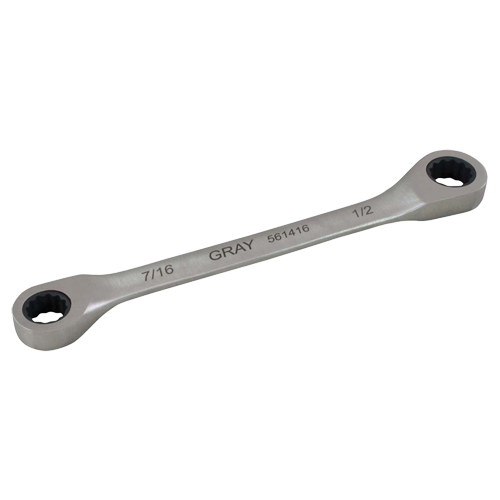 Double Box End Gear Ratcheting Wrench, 12 Point, 7/16" x 1/2", Plain Finish Equipment World