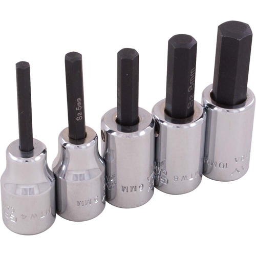 Hex Head Socket Set, Hex, 3/8" Drive, 5 Pcs Equipment World