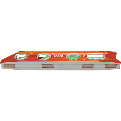 Torpedo Billet Level, 8" L, Aluminum, 4 Vials, Magnetic Equipment World