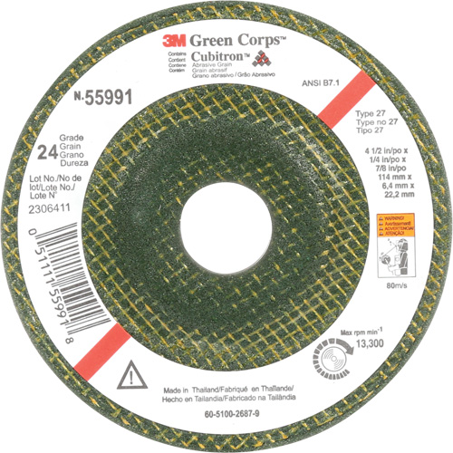 Green Corps Depressed Centre Wheel, 4-1/2" x 1/4", 7/8" Arbor, Ceramic, Type 27 Equipment World