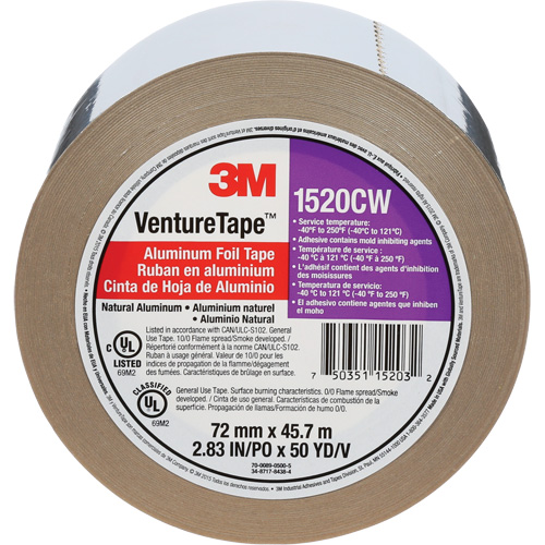Ruban en aluminium Venture Tape, &eacute;paisseur 1,8 mils, 72 mm (3") x 45,7 m (150') Equipment World
