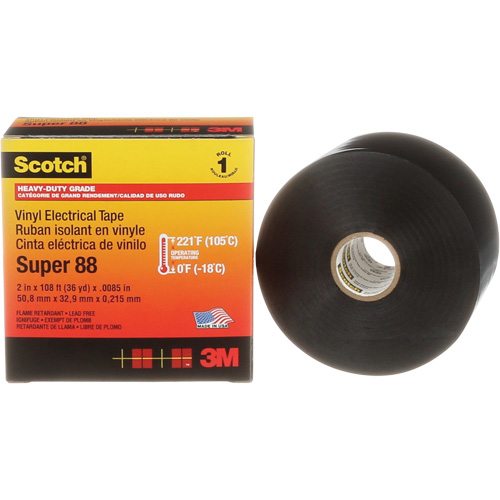 Ruban isolant Super 88 de calibre professionnel Scotch, 51 mm (2") x 33 m (108'), Noir, 8,5 mils Equipment World