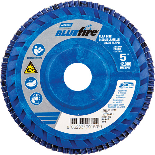 BlueFire R884P Coarse Grit Flap Disc, 5" x 7/8", Type 27, 60 Grit, Zirconia Alumina Equipment World