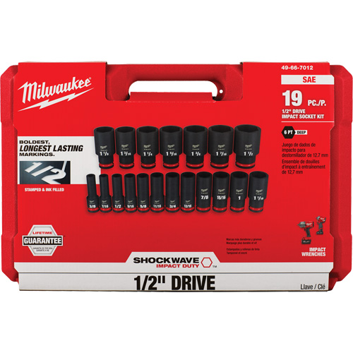 Shockwave Impact Duty SAE 6 Point Socket Set, 19 Pcs, Impact, 1/2" Drive Size, Deep Equipment World