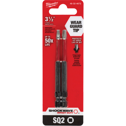 Shockwave Impact Duty Screwdriver Bit, Square, #2 Tip, 1/4" Drive Size, 3-1/2" Length Equipment World