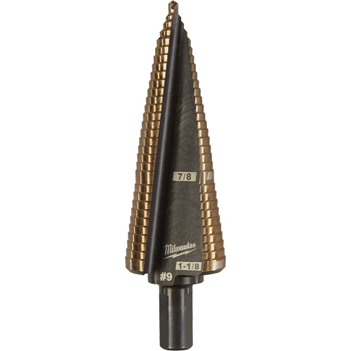 Step Drill Bit, 7/8"/#9 - 1-1/8"/#9 , 1/32" Increments, High Speed Cobalt Equipment World